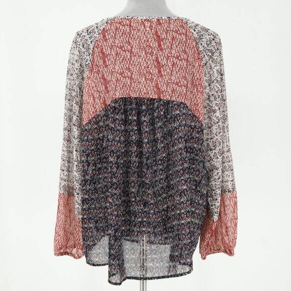 Lucky Brand Top Plus Size 2X Red Black White Sheer Chiffon Blouse Casual Career - Picture 13 of 16